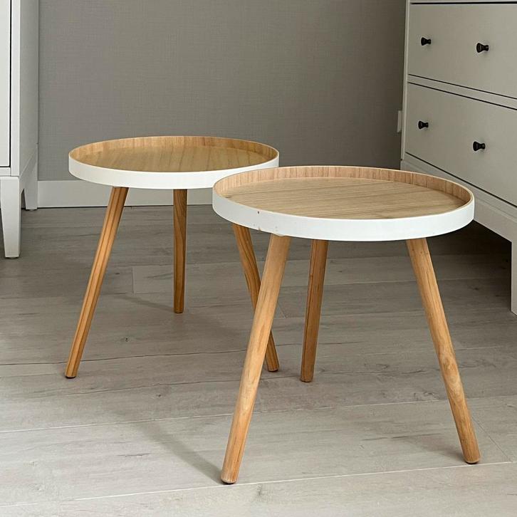 Set mooie bijzettafels – Scandinavisch design, Huis en Inrichting, Tafels | Bijzettafels, Zo goed als nieuw, Rond, Minder dan 55 cm