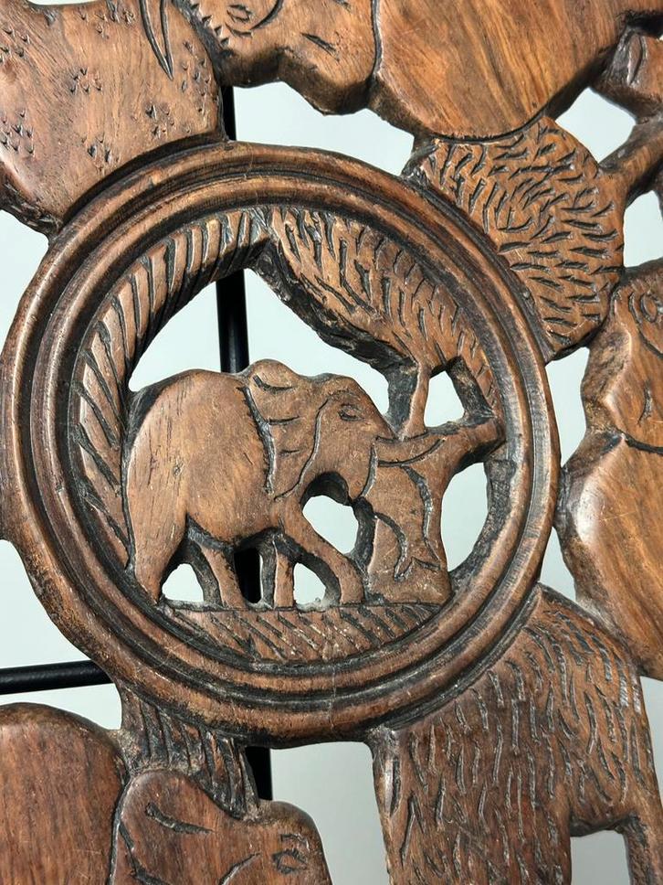 Wand decoratie hout Aziatisch Olifanten, Antiek en Kunst, Antiek | Woonaccessoires, Ophalen of Verzenden