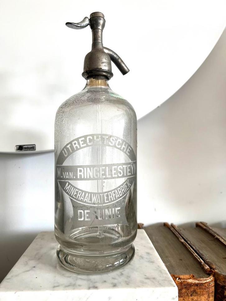 Oude spuitfles Utrechtsche M. van Ringelesteyn De Unie, Verzamelen, Merken en Reclamevoorwerpen, Gebruikt, Overige typen, Ophalen of Verzenden