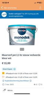 Muurverf RAL9010 wit 2,5 ltr nieuw verkeerde kleur wit, Doe-het-zelf en Verbouw, Verf, Beits en Lak, Ophalen of Verzenden, Nieuw