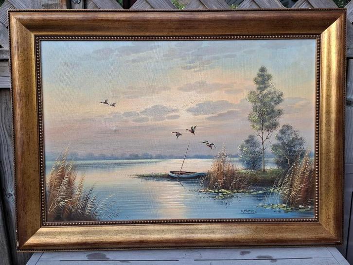 Olieverf Schilderij Hollands landschap, N.Martens, 107x78 cm, Antiek en Kunst, Kunst | Schilderijen | Klassiek, Ophalen