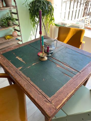Antiek uitschuifbare tafel met groen vilt – uniek vintage! beschikbaar voor biedingen