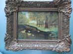 schilderij met brug en zwemmende eendjes, Antiek en Kunst, Kunst | Schilderijen | Klassiek, Ophalen of Verzenden