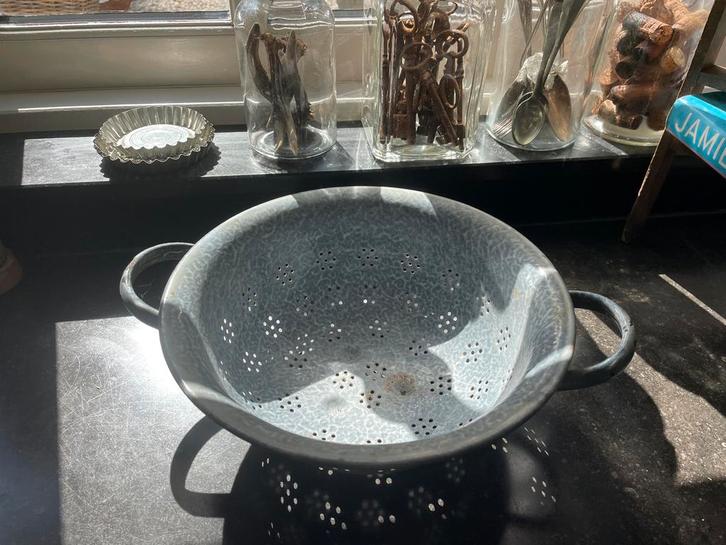 Grijs Gewolkt Emaille Vergiet Vintage Keuken Decoratie, Antiek en Kunst, Antiek | Emaille, Ophalen of Verzenden