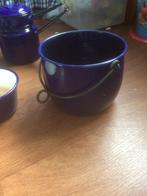 Kook pot emmer Blauw emaille /hengsel doorsnee 21,5 hoog 17, Ophalen of Verzenden