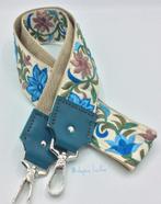 002B Nieuwe tashengel tasriem blauw beige bloemen tuigleer, Verzenden, Nieuw, Blauw, Overige typen