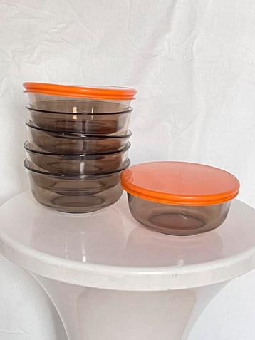 6 vintage Duralex rookglas schaaltjes / 2 deksels beschikbaar voor biedingen