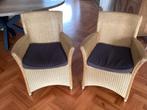 4 originele Lloyd Loom eetkamerfauteuils met zitkussens., Huis en Inrichting, Stoelen, Gebruikt, Overige kleuren, Riet of Rotan