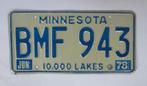 Nummerbord License Plate Tag Minnesota 10,000 Lakes USA 1978, Verzamelen, Ophalen of Verzenden, Gebruikt, Auto's