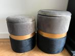 Bizotto fluwelen poefen zwart grijs goud, Ophalen, Rond, Minder dan 50 cm