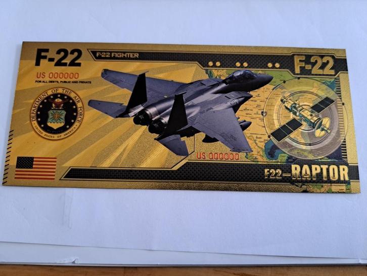 GOUDFOLIE BILJET - AMERIKA -VLIEGTUIG F22- RAPTOR, Postzegels en Munten, Bankbiljetten | Amerika, Los biljet, Noord-Amerika, Verzenden