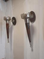 Set van 2 Wandkandelaars Hout/Zilver, Ophalen of Verzenden, Gebruikt, Metaal, Vintage