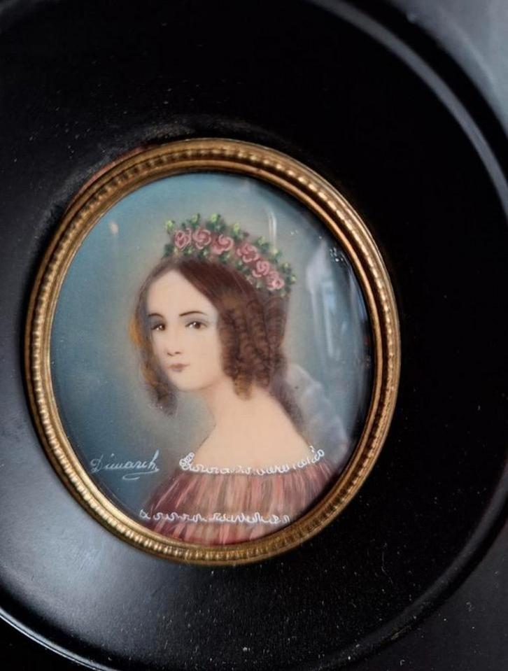 Geschilderd Miniatuur Portret/Schilderijtje/Dame Portretje, Antiek en Kunst, Kunst | Schilderijen | Klassiek, Ophalen of Verzenden