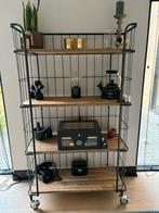 Industriële trolley/serveerwagen met houten planken, Ophalen, Zo goed als nieuw