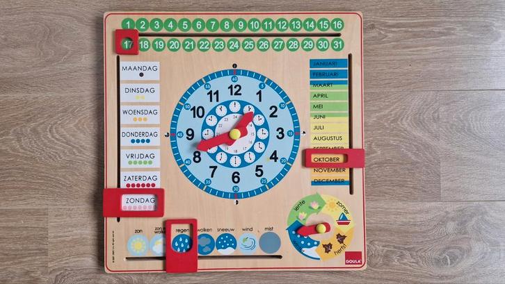 Goula Houten Kalenderklok - Leerzaam Speelgoed, Kinderen en Baby's, Speelgoed | Educatief en Creatief, Zo goed als nieuw, Taal en Lezen