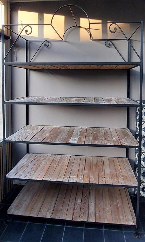 Open wandkast, metaal en hout, Huis en Inrichting, Kasten | Wandmeubels, Gebruikt, 200 cm of meer, Minder dan 150 cm, 25 tot 50 cm