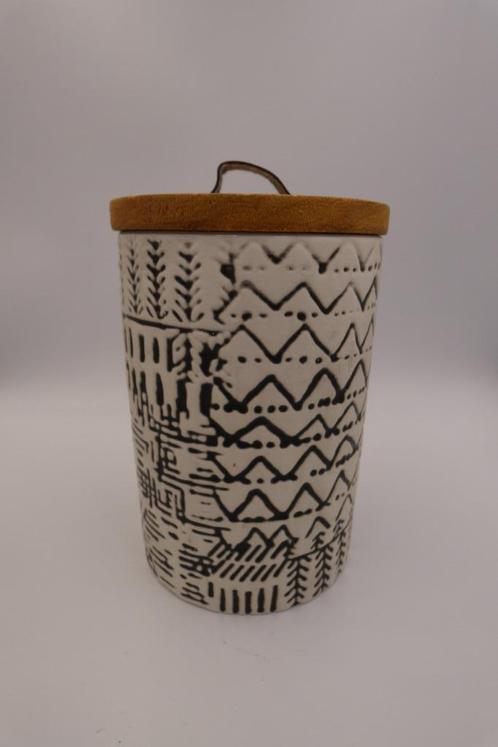 Kaarsenhouder, keramiek zwart/wit houten deksel, leeg., Huis en Inrichting, Woonaccessoires | Kandelaars en Kaarsen, Gebruikt