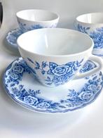 3 grote kop en schotels Rivanel Frans melkglas wit blauw, N, N, Ophalen of Verzenden, N