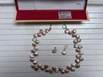 Vintage Zoetwaterparel Set Vietnam '90-'00, Sieraden, Tassen en Uiterlijk, Kettingen, Gebruikt, Ophalen of Verzenden, Roze, Met edelsteen