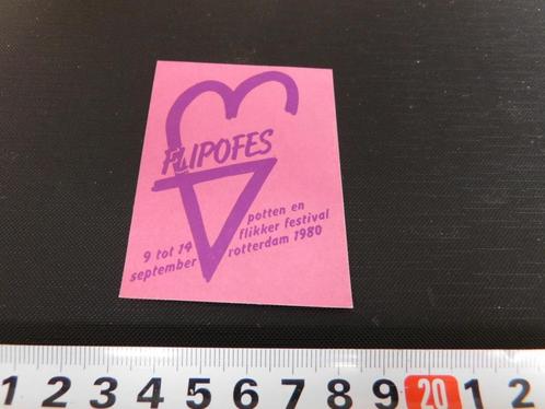 sticker rotterdam 1980 FLIPOFES potten en flikker festival, Verzamelen, Stickers, Zo goed als nieuw, Bedrijf of Vereniging, Ophalen