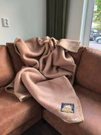 Vintage 100% wollen deken plaid 170x220 | licht bruin camel, Ophalen of Verzenden, Zo goed als nieuw