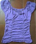 Paars rockabilly pin up shirt met kant en een sexy halslijn., Paars, Ophalen of Verzenden, Zo goed als nieuw, Korte mouw