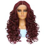 Luxe lace front pruik lang krullend haar wijnrood, Verzenden, Nieuw, Pruik of Haarverlenging