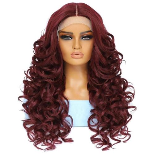 Luxe lace front pruik lang krullend haar wijnrood, Sieraden, Tassen en Uiterlijk, Uiterlijk | Haarverzorging, Nieuw, Pruik of Haarverlenging
