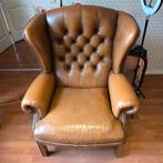 Antieke Lederen Fauteuil in Goede Conditie, Ophalen, Gebruikt, 75 tot 100 cm, 50 tot 75 cm