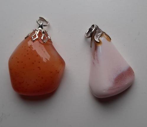 2 Edelstenen Amber/Mookaiet Jasper hangers, nieuw!, Sieraden, Tassen en Uiterlijk, Kettinghangers, Nieuw, Steen of Mineraal, Overige voorstellingen