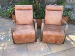 Vintage leren fauteuil, 2 stuks, in bruin/cognac, Huis en Inrichting, Fauteuils, Ophalen, Overige materialen, Gebruikt, Vintage