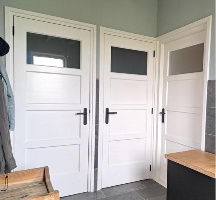 Tijdloos paneeldeur binnendeur met glas in wit voorgelakt, Doe-het-zelf en Verbouw, Deuren en Horren, Nieuw, Binnendeur, 200 tot 215 cm