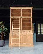 Hoge Boekenkast | Bibliotheekkast met ladder #2052, Teakhout, Ophalen of Verzenden, 200 cm of meer, 150 tot 200 cm