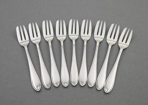 9x zilver taartvorkjes puntfilet, Zilverfabriek Voorschoten, Antiek en Kunst, Antiek | Bestek, Verzenden