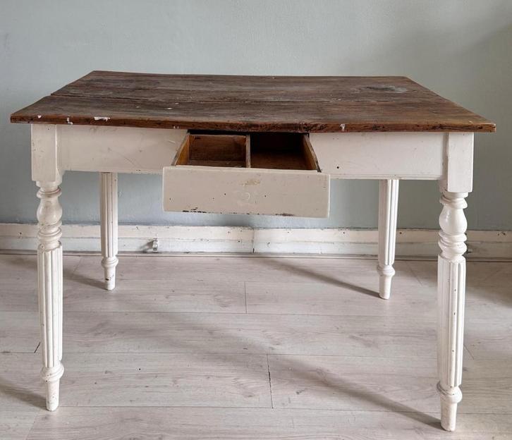 Vintage oud grenen tafel met lade - Opknapper!, Antiek en Kunst, Antiek | Meubels | Tafels, Ophalen