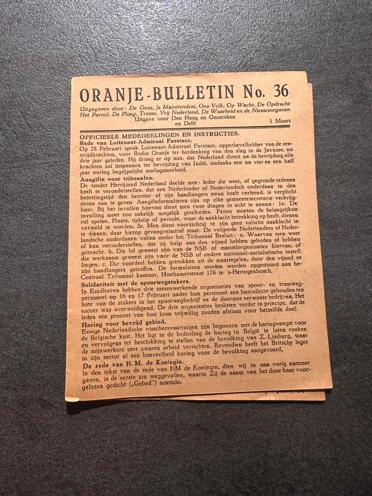 Origineel Oranje-Bulletin No. 36 (1 Maart ) WW2, Verzamelen, Militaria | Tweede Wereldoorlog, Overige soorten, Overige typen, Nederland
