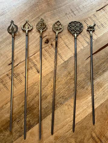 Antieke Cocktailprikkers / Roerstaafjes - Set van 6 Messing  beschikbaar voor biedingen