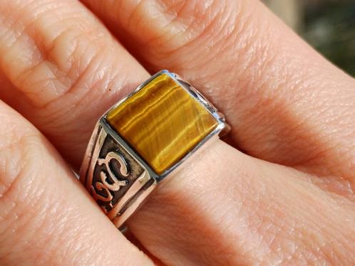 Vanoli 925 zilveren heren ring met tijgeroog maat 20,25, Sieraden, Tassen en Uiterlijk, Ringen, Nieuw, Heer, 20 of groter, Overige kleuren