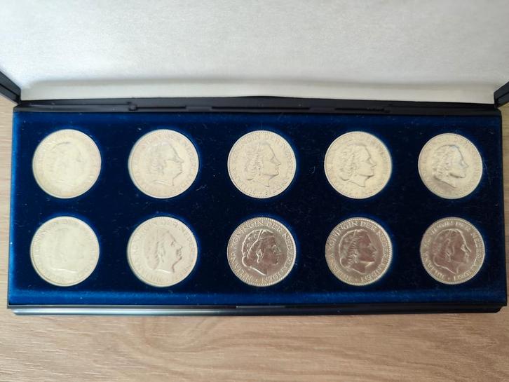 Set 10x Zilveren 1 Gulden Juliana 1954–1958 & 1963–1967, Postzegels en Munten, Munten | Nederland, Koningin Juliana, Zilver, Ophalen