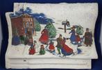 Vintage kerstdecoratie: stenen dakpan met kersttafereel. W3, Tweedehands verkoop, Tweedehands verkoop, Gebruikt, Ophalen of Verzenden