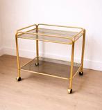 Vintage messing serveerwagen / trolley / theewagen / barcart, Vintage. Hollywood regency, 55 tot 75 cm, Zo goed als nieuw, Rechthoekig