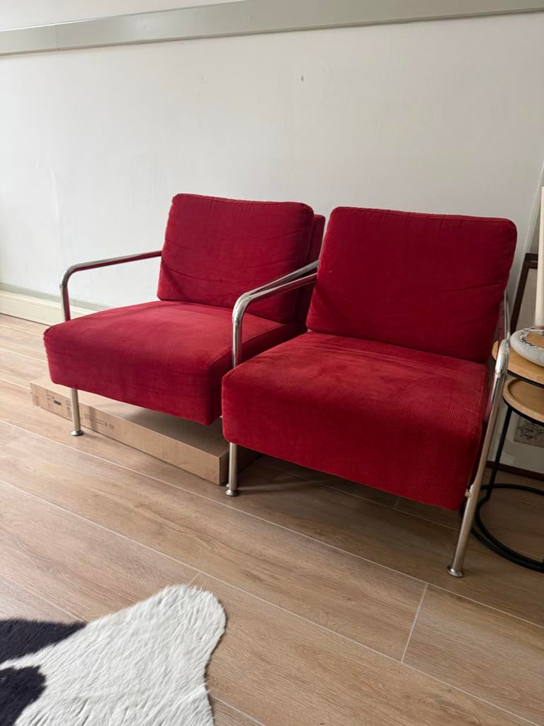 Twee Zuiver Fauteuils - Stijlvol en Comfortabel, Ophalen, Gebruikt, 75 tot 100 cm, Metaal