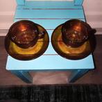 Arcoroc Sierra oker amber honinggeel 2 kop en schotels, Huis en Inrichting, Keuken | Servies, Ophalen, Gebruikt, Glas, Overige stijlen