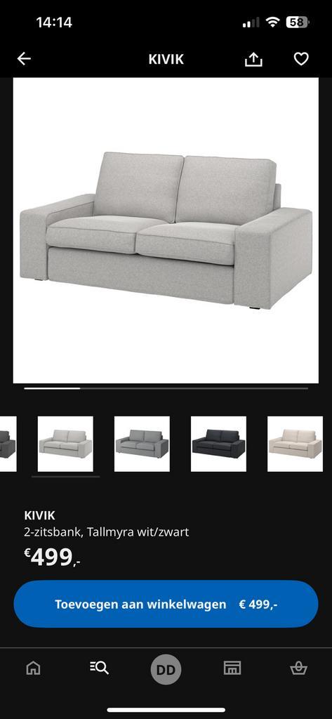 Kivik bankstel, grijs, Huis en Inrichting, Banken | Bankstellen, Gebruikt, Rechte bank, Tweepersoons, 150 tot 200 cm, 75 tot 100 cm