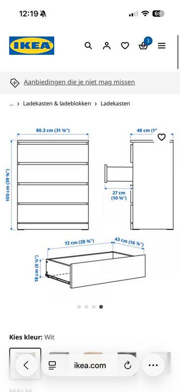 Ikea Malm ladekast wit - afbeelding 2