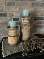 Landelijke set houten kandelaars, sober wonen, 25 tot 50 cm, Ophalen of Verzenden, Zo goed als nieuw, Kandelaar