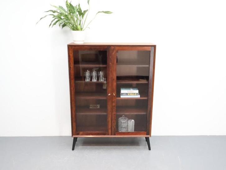 Vintage vitrinekast | Palissander | Denemarken, Huis en Inrichting, Kasten | Vitrinekasten, Zo goed als nieuw, 100 tot 150 cm