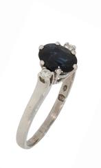Saffier diamanten fraaie 14k wit gouden dames ring luxe, Voordeelsieraden, Ophalen of Verzenden, Zo goed als nieuw, 17 tot 18