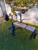 Multifunctionele benchpress (veel gewichten en extras), Ophalen, Benen, Krachtstation, Zo goed als nieuw