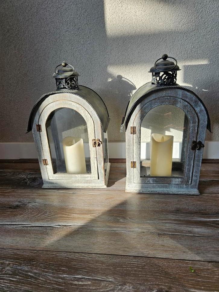 2x Windlicht met LED Kaarsen, Antiek en Kunst, Antiek | Woonaccessoires, Ophalen